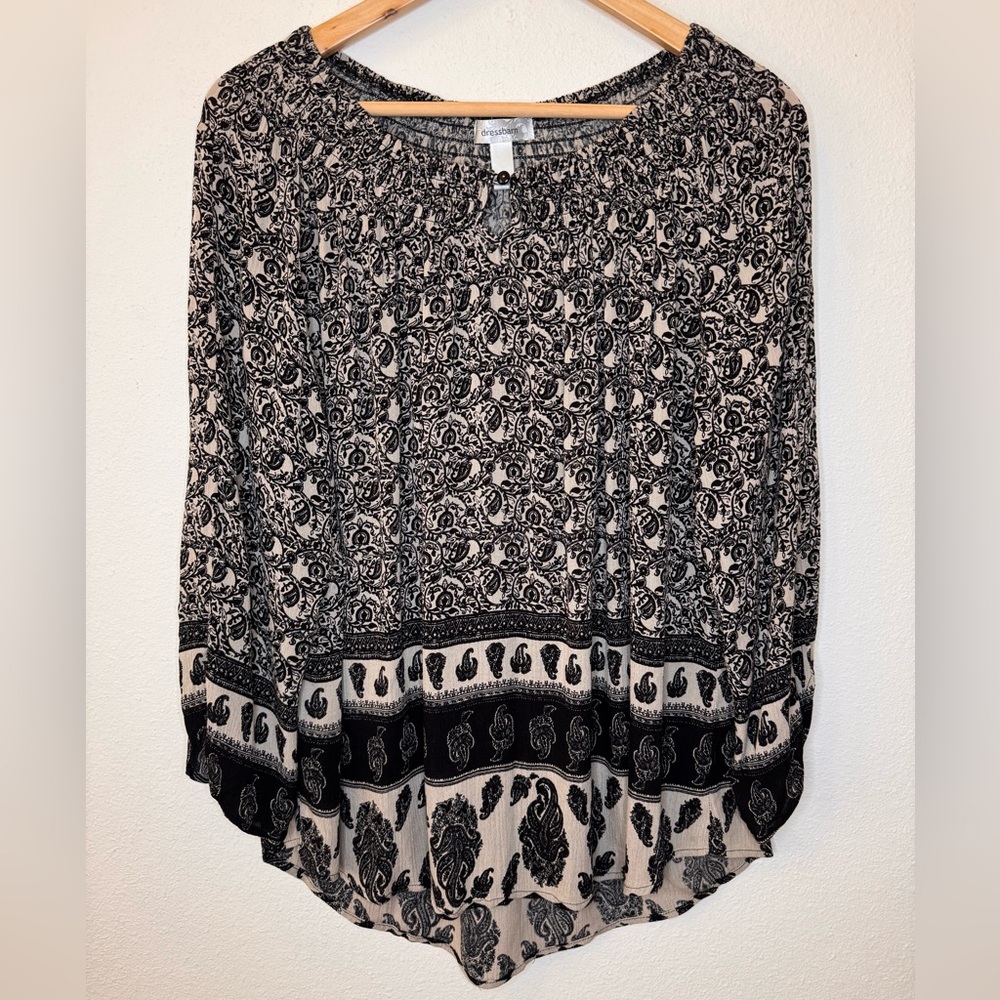 Dress Barn Black and Tan Paisley Pattern Blouse